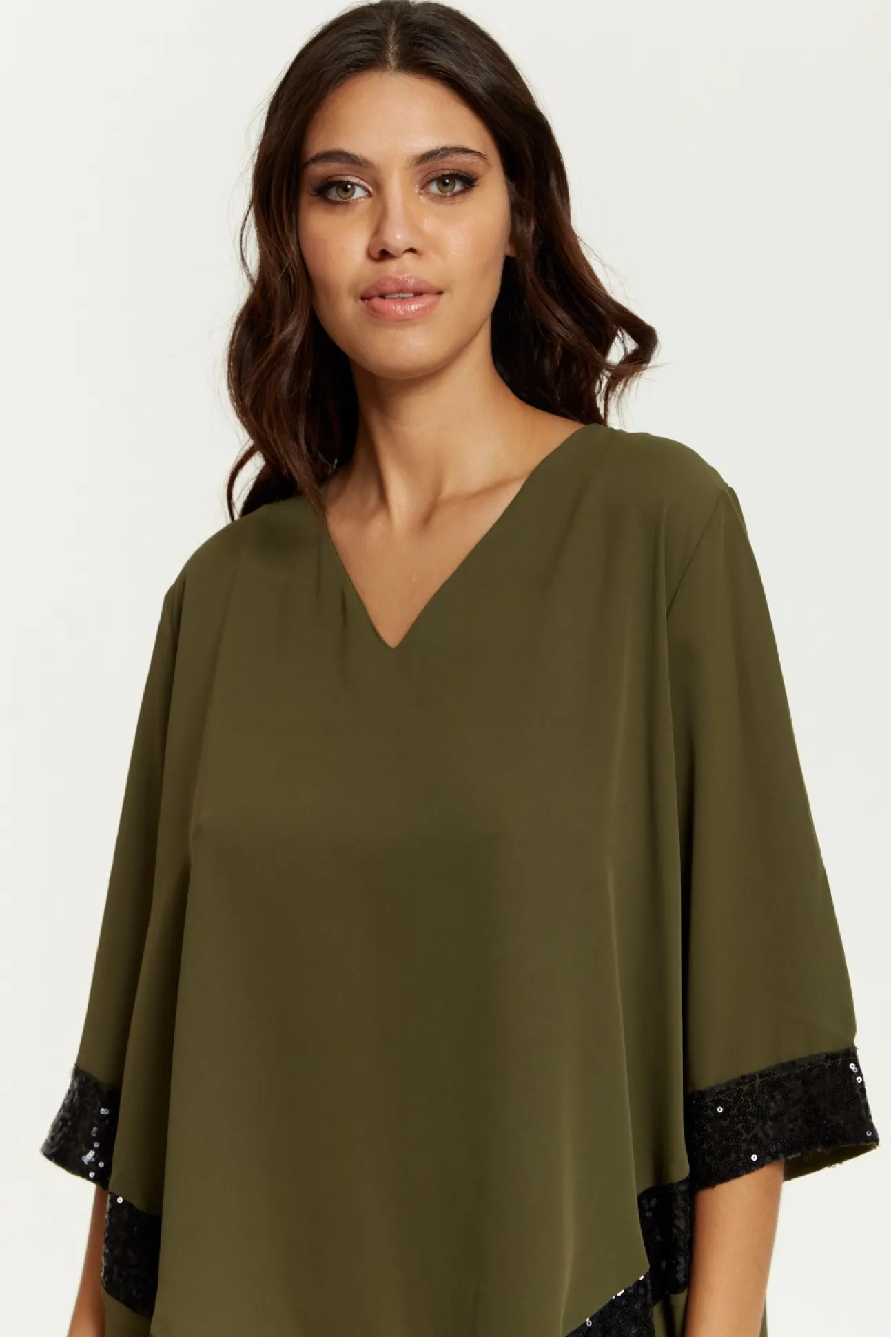 Women Hoxton Gal Oversized V Neck Sequin Detailed Satin Top
