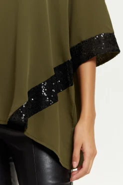 Women Hoxton Gal Oversized V Neck Sequin Detailed Satin Top