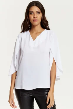 Women Hoxton Gal Oversized V Neck Top With Split Sleeves In
