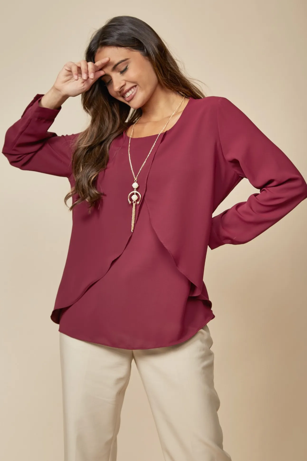 Women Hoxton Gal Relaxed Fit Layered Top With Necklace