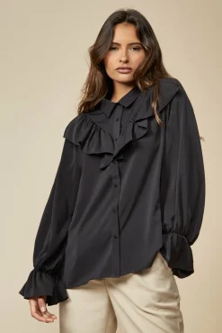 Women Hoxton Gal Ruffle Detail Front And Ruffle Sleeve Shirt