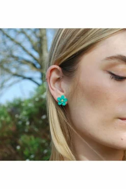 Women Last True Angel Matt Flower Earring In Green