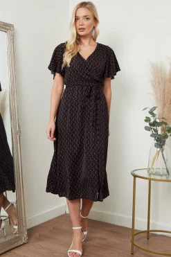 Women Lilura London Angel Sleeves Midi Wrap Dress In Floral