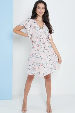 Women Lilura London Angel Sleeves Wrap Dress In Floral Print