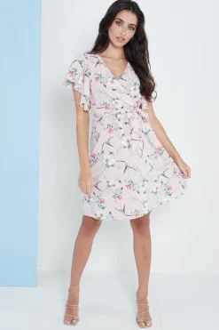 Women Lilura London Angel Sleeves Wrap Dress In Floral Print