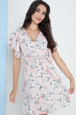 Women Lilura London Angel Sleeves Wrap Dress In Floral Print
