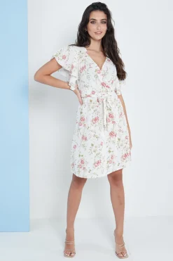Women Lilura London Angel Sleeves Wrap Dress In Floral Print