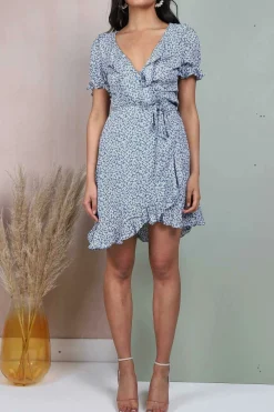 Women Lilura London Floral Frill Wrap Mini Dress