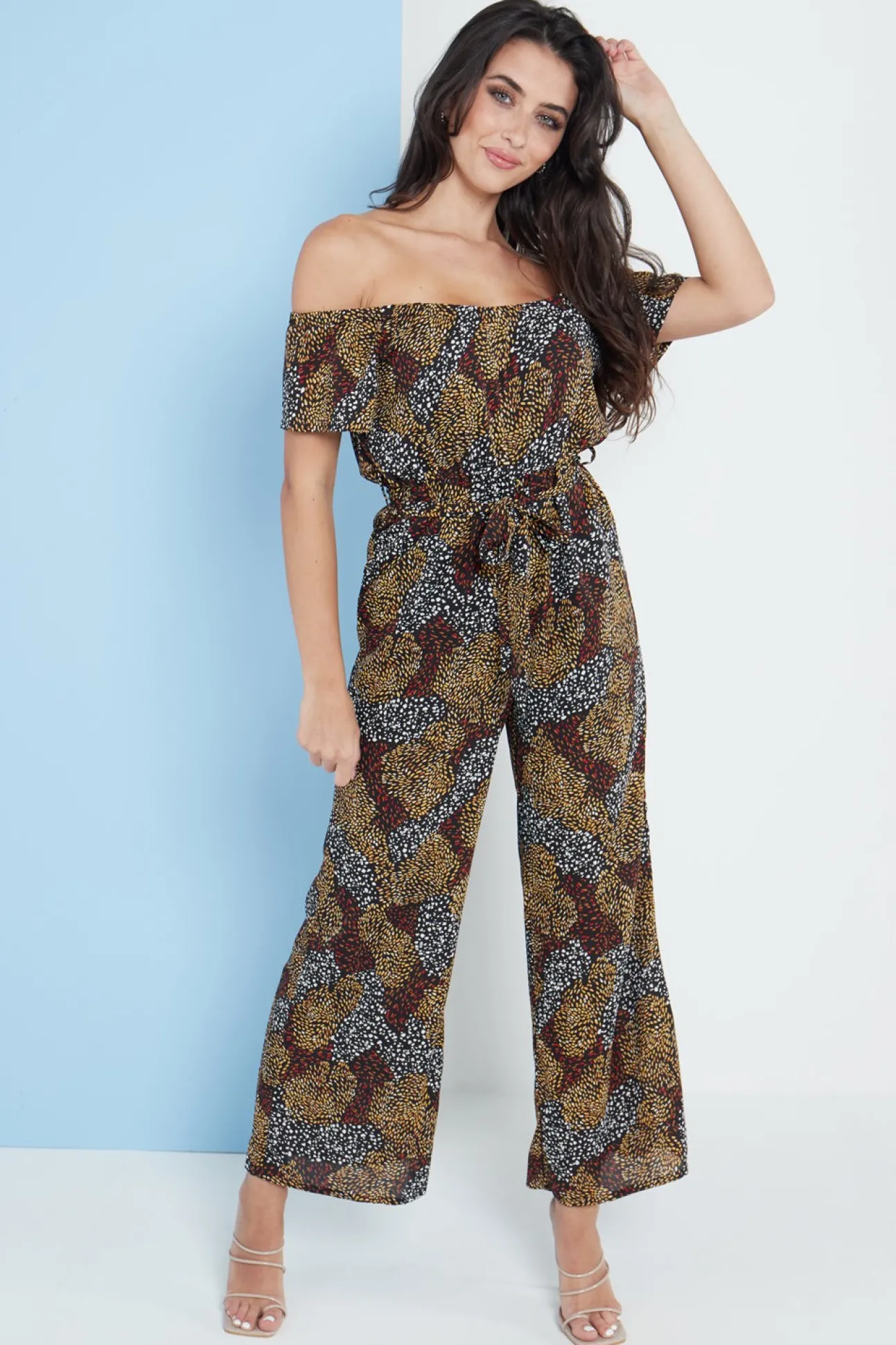Women Lilura London Multi Spot Print Bardot Culotte Jumpsuit