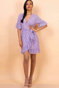 Women Lilura London Wrap Front Mini Dress With Tie Waist
