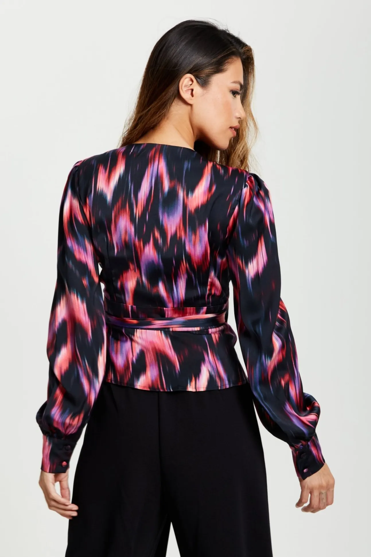 Women Liquorish Abstract Feather Print Wrap Top In And Print