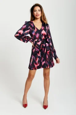 Women Liquorish Abstract Ikat Print Mini Wrap Dress In