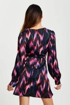 Women Liquorish Abstract Ikat Print Mini Wrap Dress In