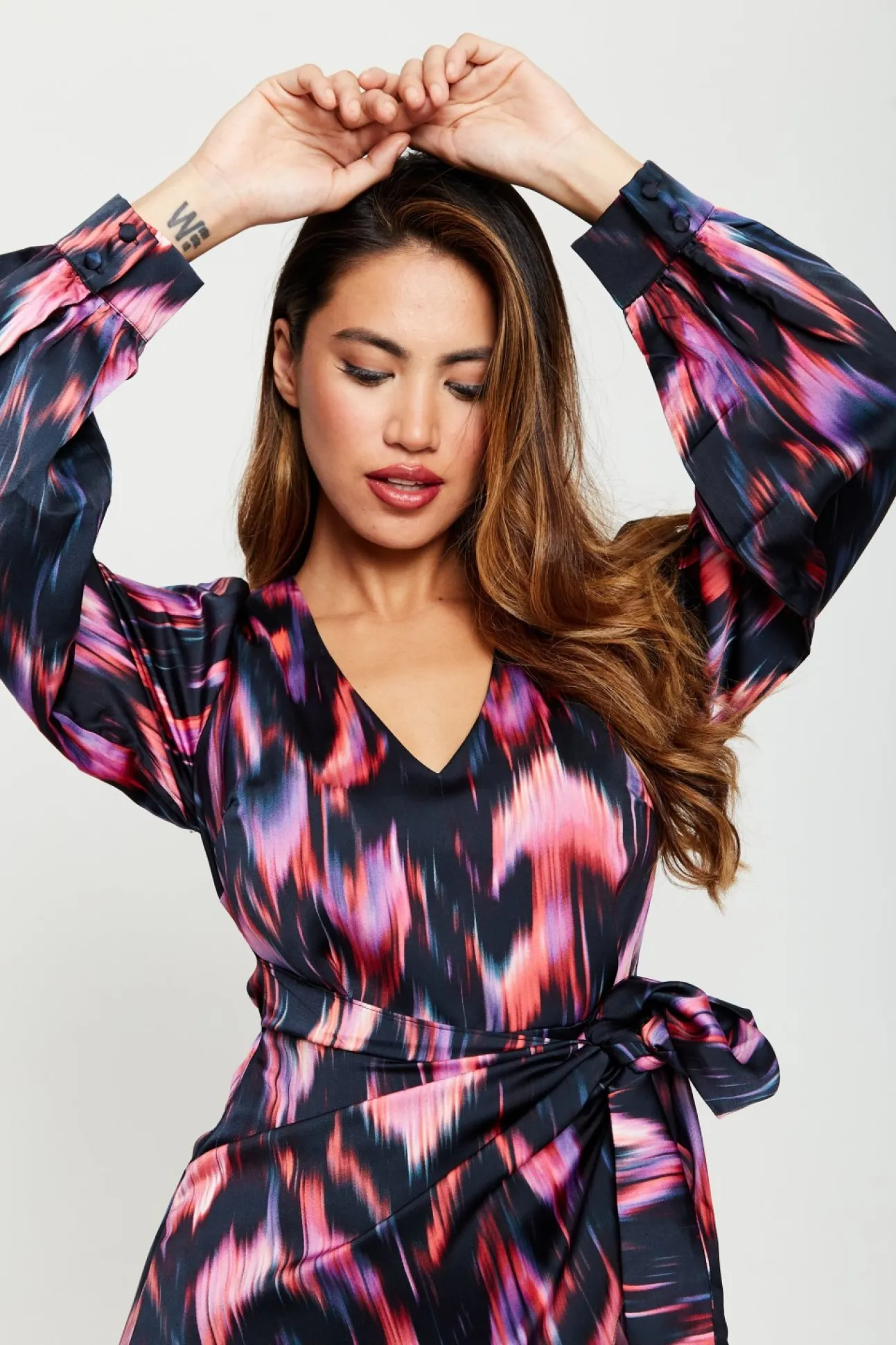 Women Liquorish Abstract Ikat Print Mini Wrap Dress In