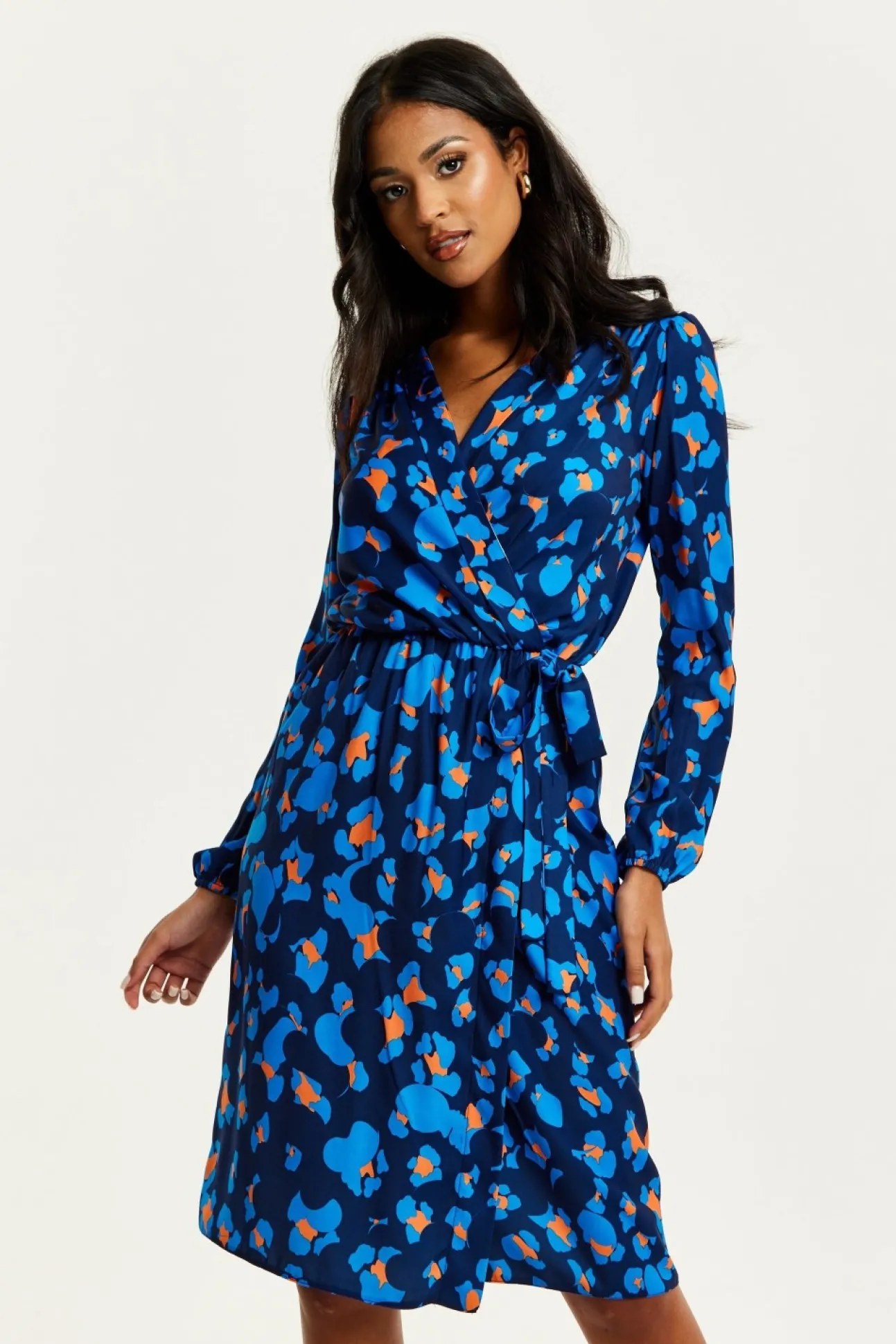 Women Liquorish Abstract Print Midi Fake Wrap Dress
