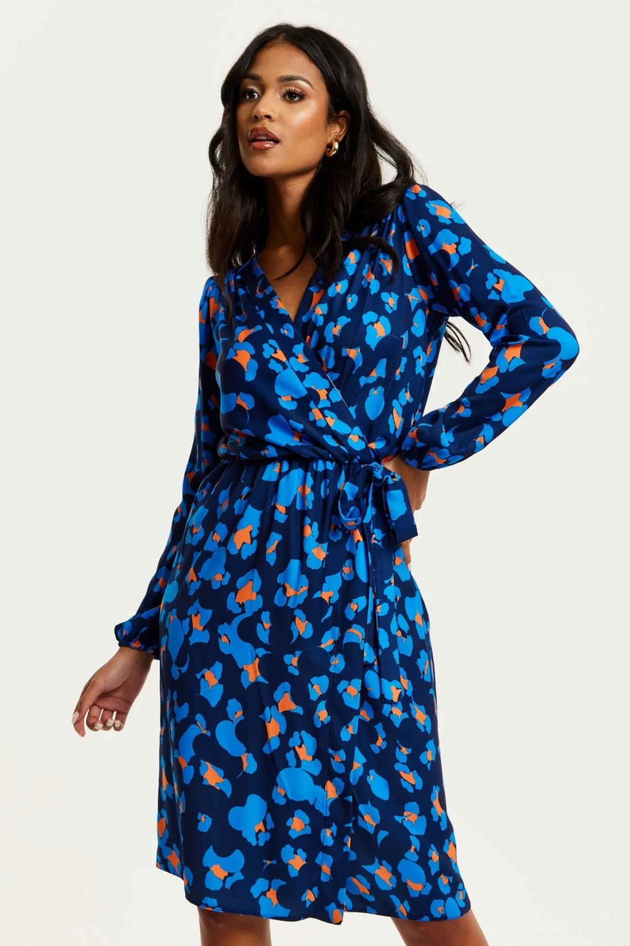 Women Liquorish Abstract Print Midi Fake Wrap Dress