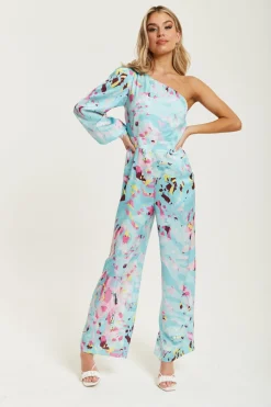 Women Liquorish Abstract Print One Shoulder Jumpsuit