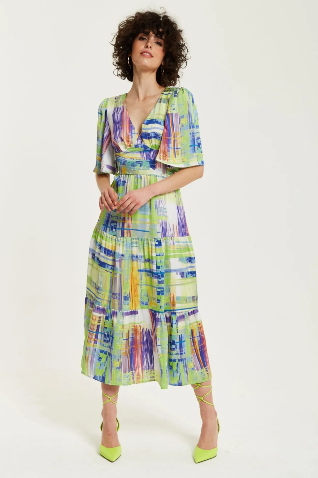 Women Liquorish Abstract Print Midi Dress With Short Sleeves