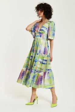 Women Liquorish Abstract Print Midi Dress With Short Sleeves