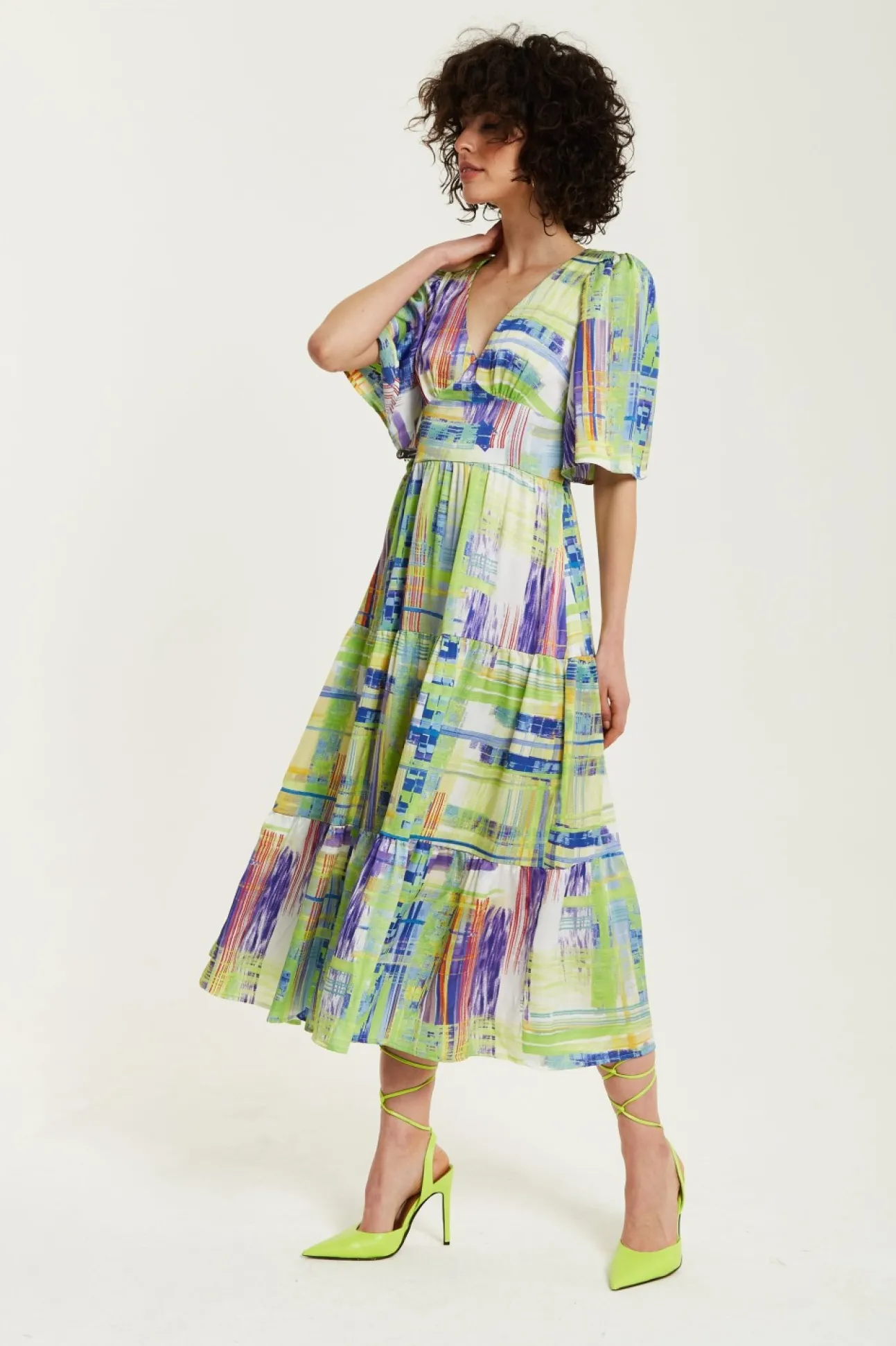 Women Liquorish Abstract Print Midi Dress With Short Sleeves