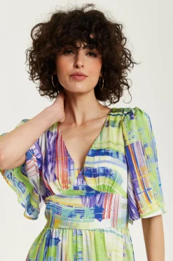 Women Liquorish Abstract Print Midi Dress With Short Sleeves