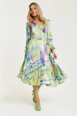 Women Liquorish Abstract Print Midi Wrap Dress In