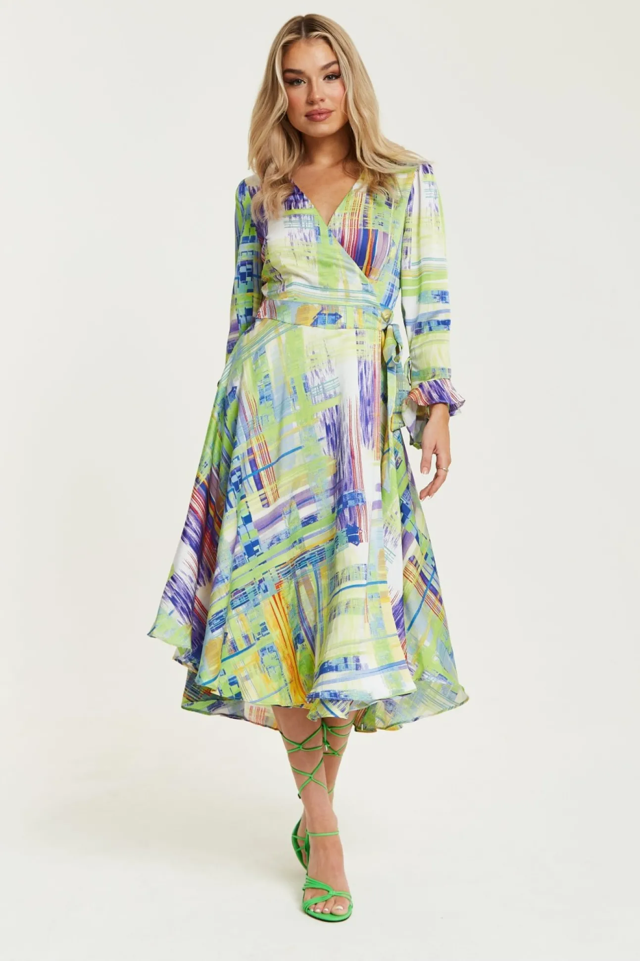 Women Liquorish Abstract Print Midi Wrap Dress In