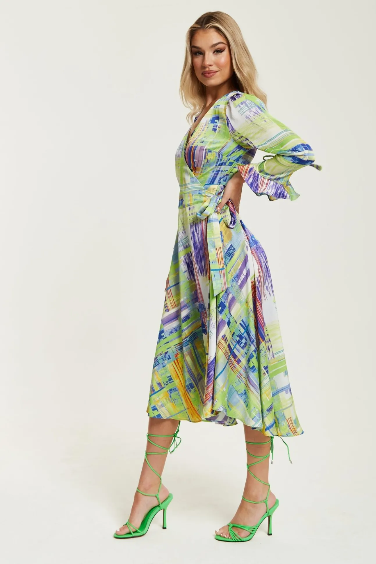 Women Liquorish Abstract Print Midi Wrap Dress In