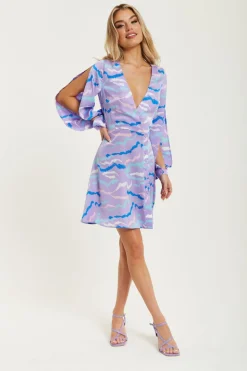Women Liquorish Abstract Zebra Print Mini Dress Slit Sleeves