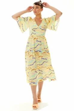 Women Liquorish Abstract Zebra Print Kimono Sleeves Midi Dress