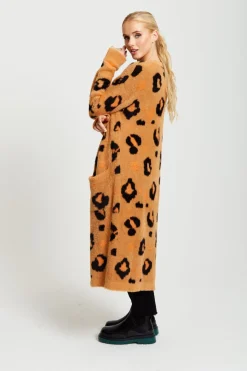 Women Liquorish Animal Pattern Longline Cardigan In Brown