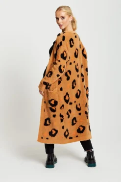 Women Liquorish Animal Pattern Longline Cardigan In Brown
