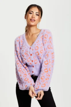Women Liquorish Animal Pattern Fluffy Cardigan In
