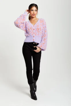 Women Liquorish Animal Pattern Fluffy Cardigan In
