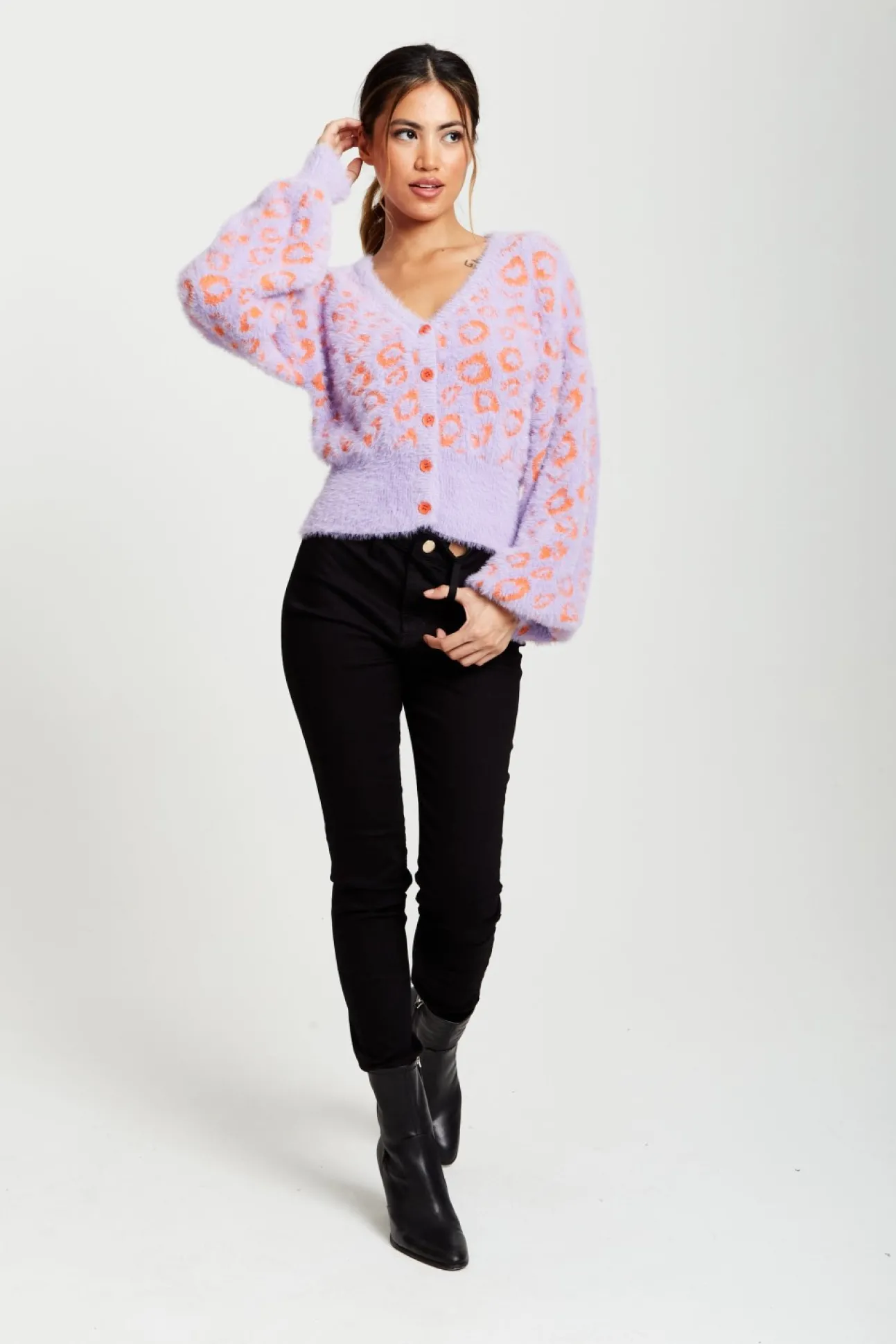 Women Liquorish Animal Pattern Fluffy Cardigan In