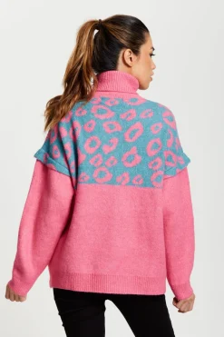 Women Liquorish Animal Pattern Roll Neck Jumper