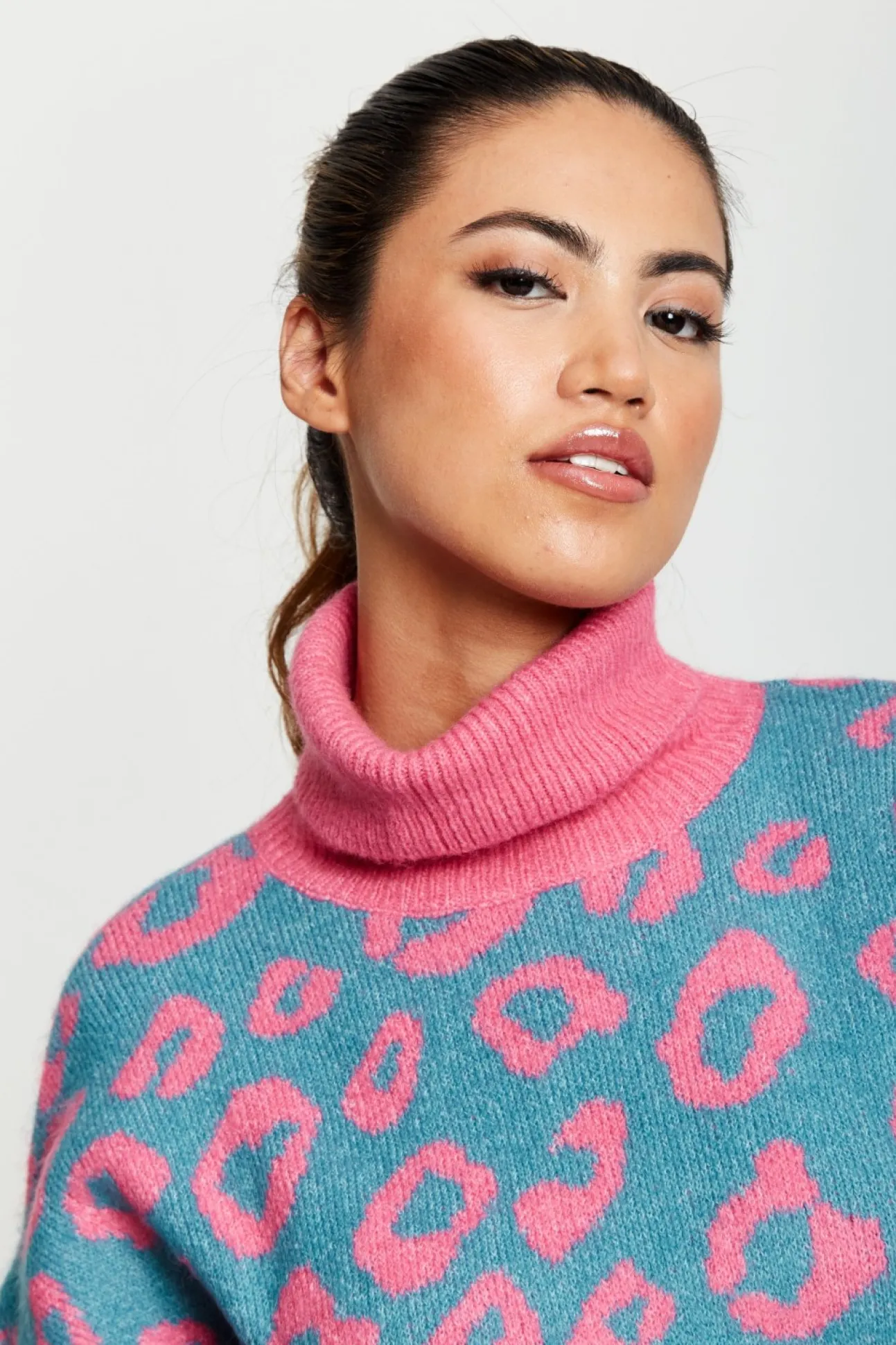 Women Liquorish Animal Pattern Roll Neck Jumper