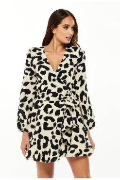 Women Liquorish Animal Print Mini Wrap Dress With Long Sleeves