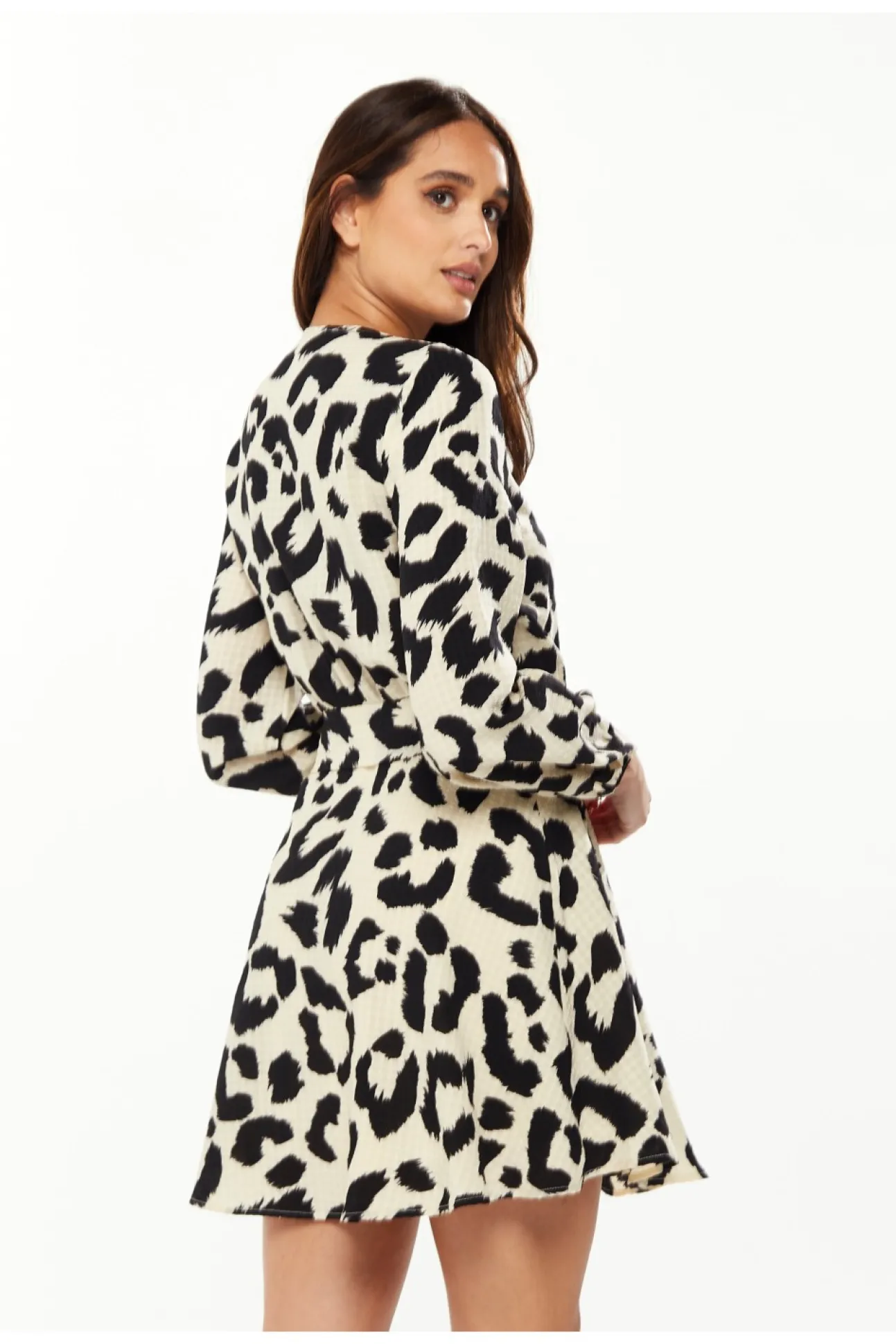 Women Liquorish Animal Print Mini Wrap Dress With Long Sleeves