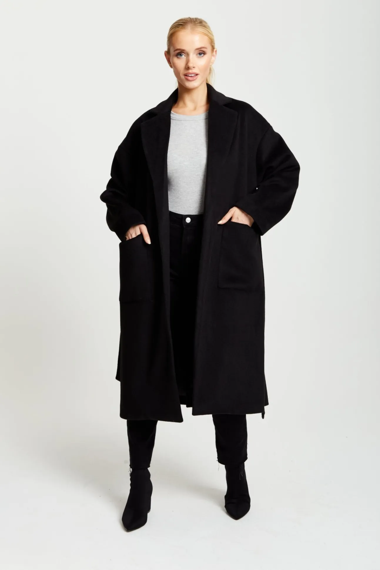 Women Liquorish Belted Longline Coat In