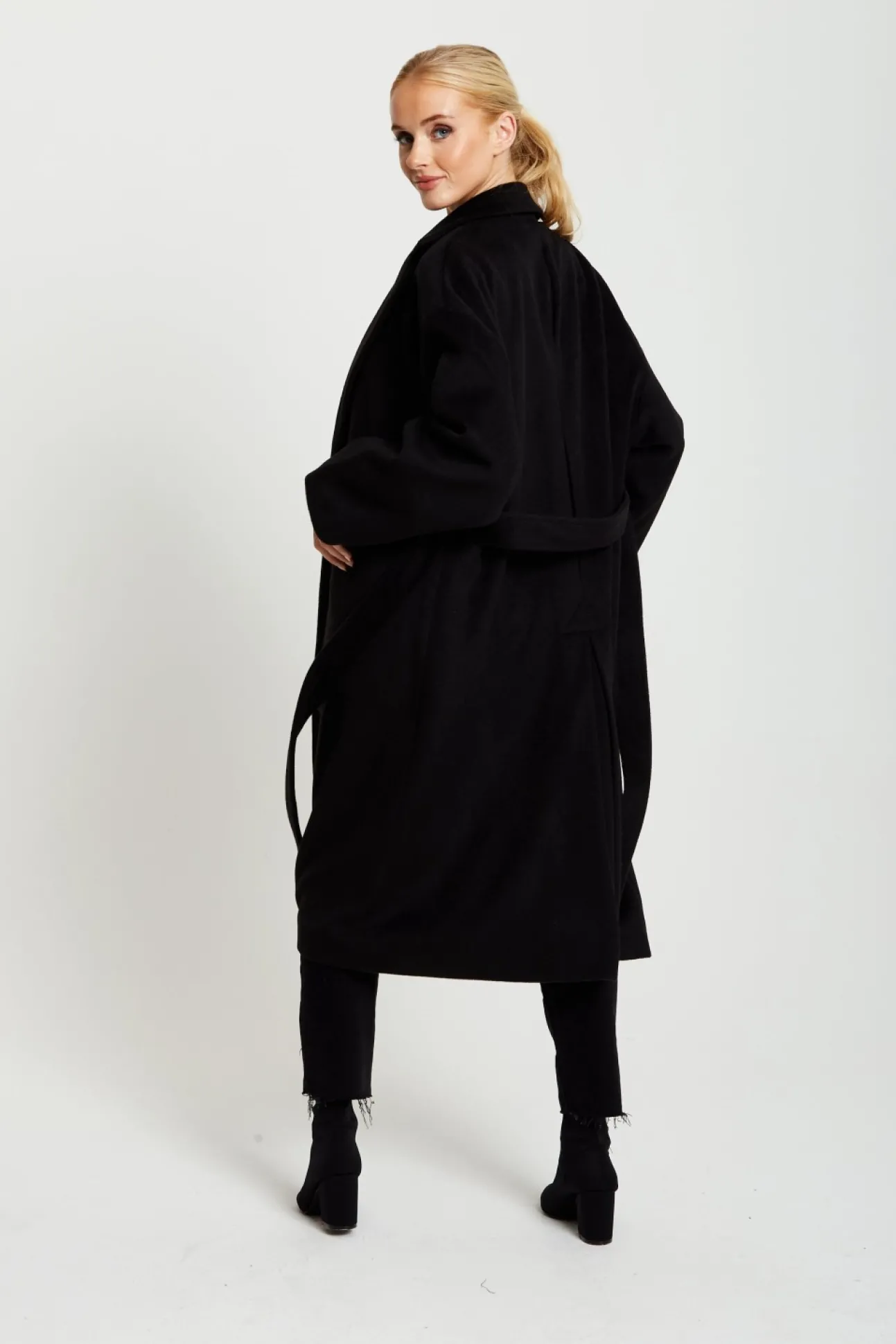 Women Liquorish Belted Longline Coat In