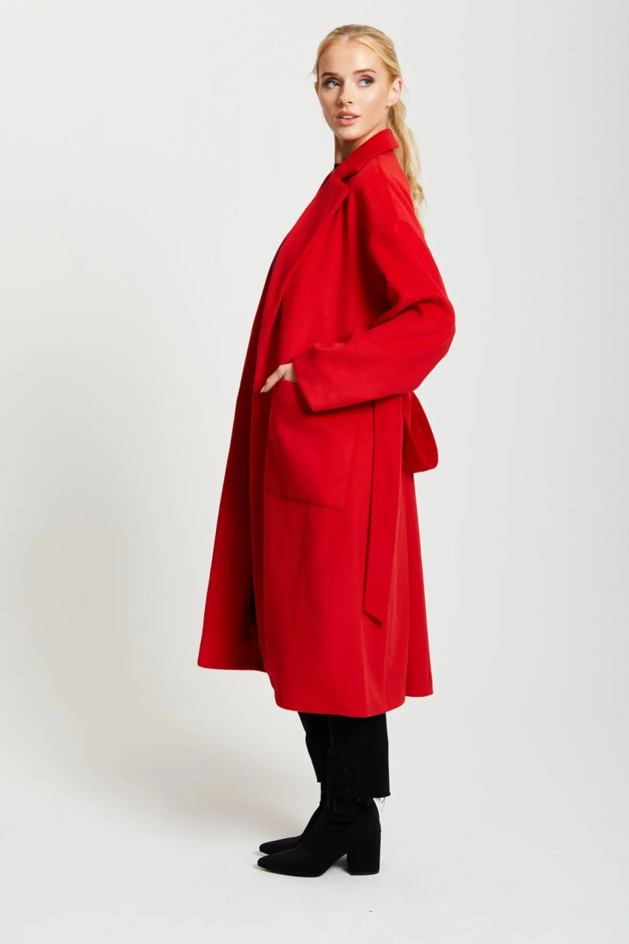 Women Liquorish Belted Longline Coat In