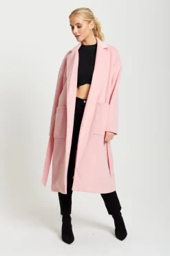 Women Liquorish Belted Longline Coat In