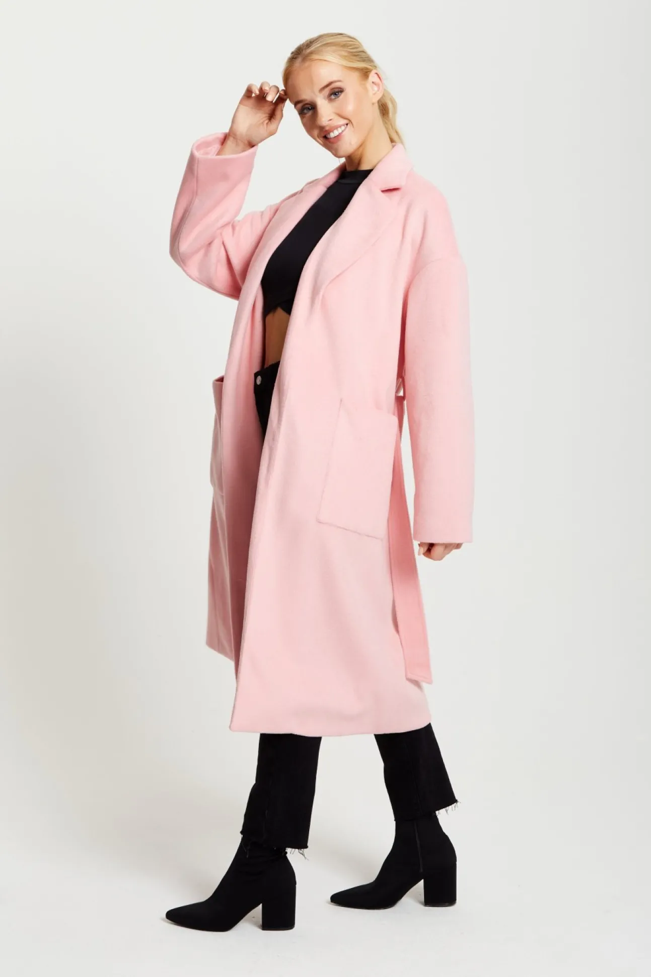 Women Liquorish Belted Longline Coat In
