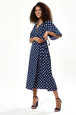 Women Liquorish Big Polka Dot Midi Wrap Dress