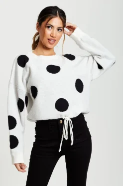 Women Liquorish Black Polka Dot Jumper In