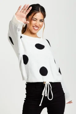 Women Liquorish Black Polka Dot Jumper In