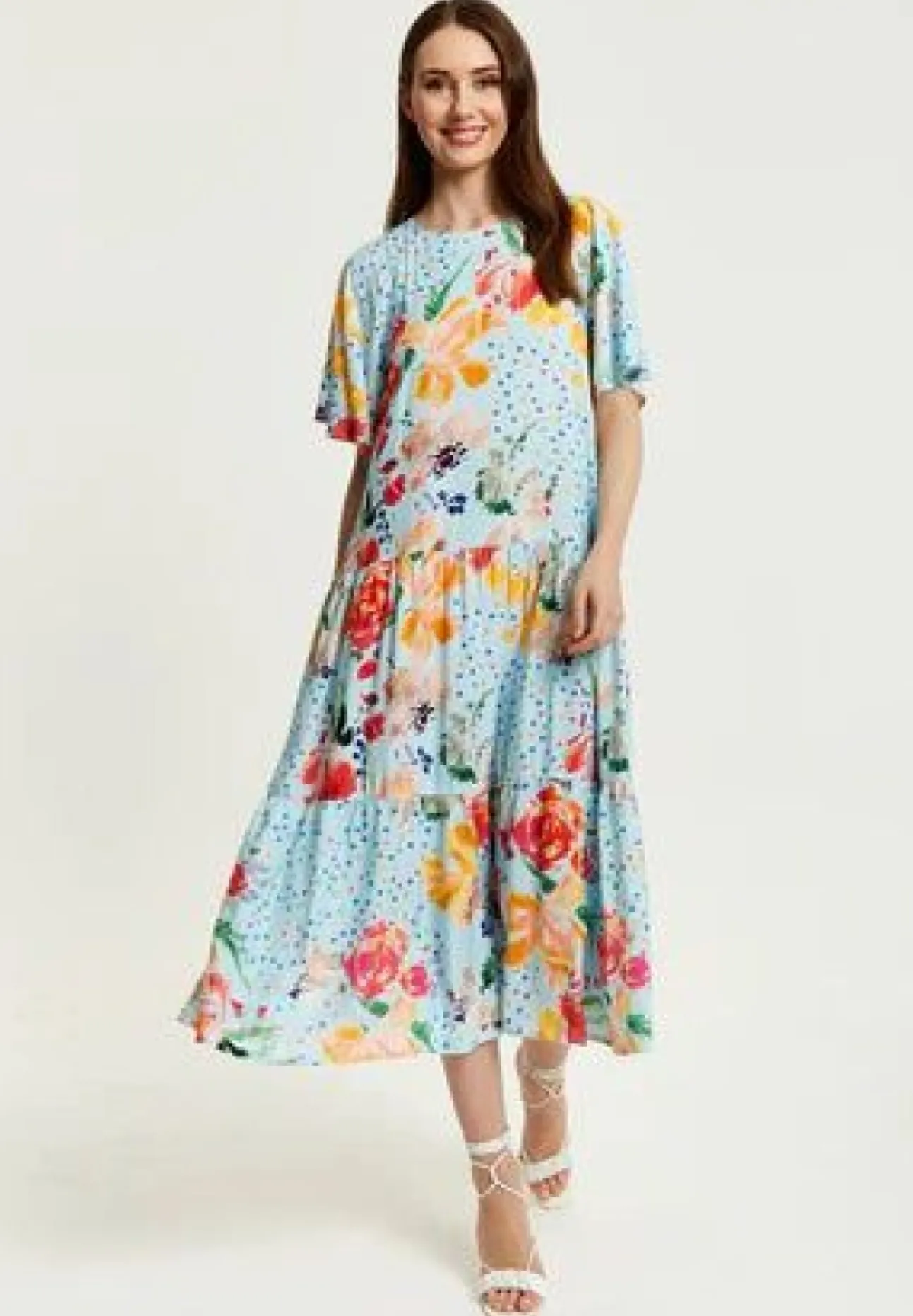 Women Liquorish Blue Floral Print Maxi Smock Dress