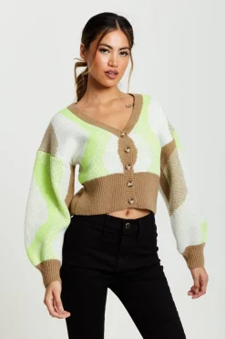 Women Liquorish Cardigan In Brown, Green And Cream