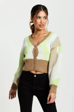 Women Liquorish Cardigan In Brown, Green And Cream